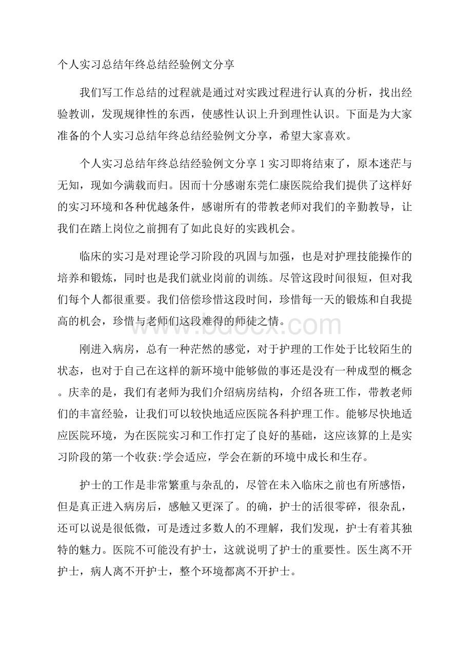 个人实习总结年终总结经验例文分享.docx