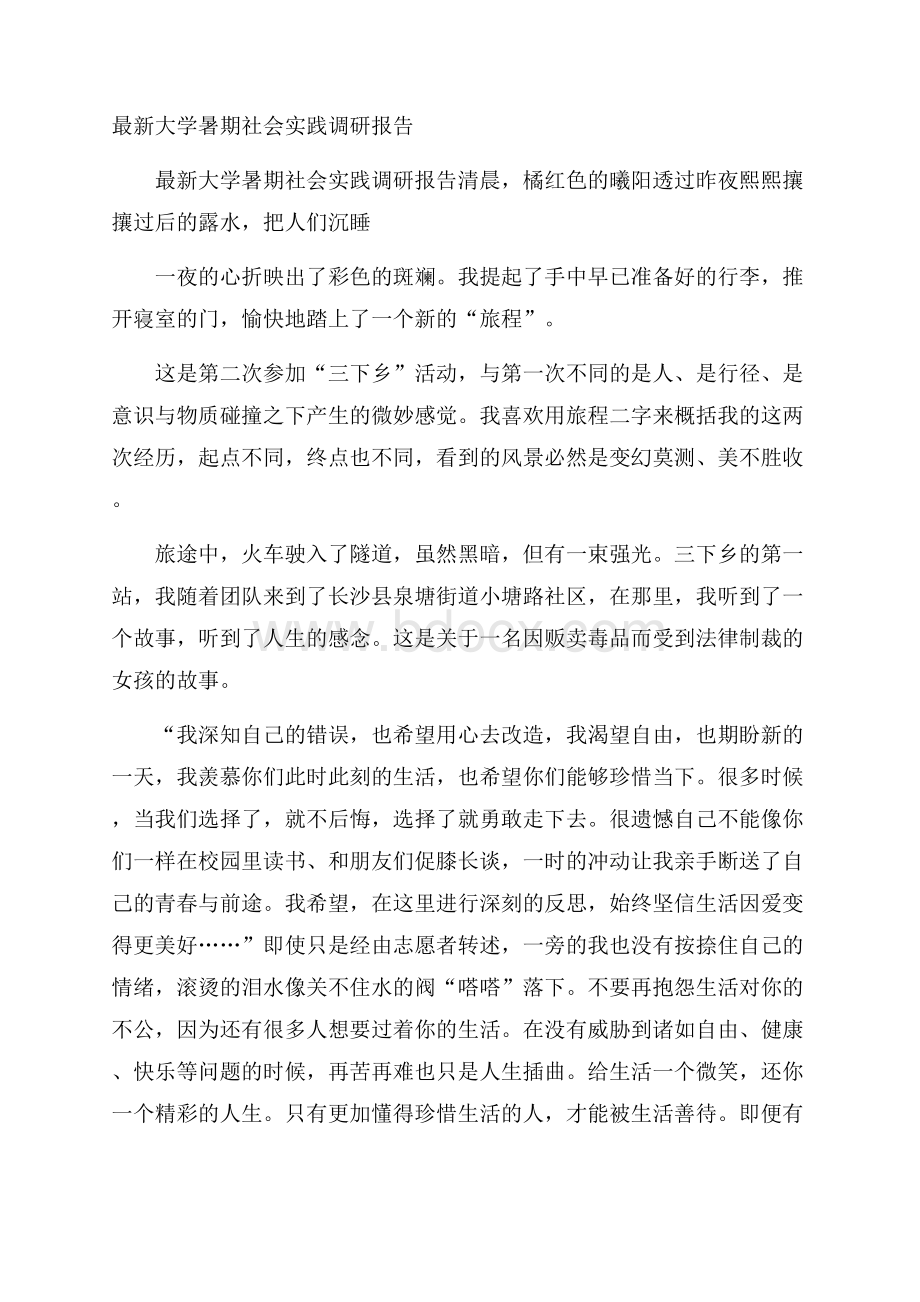 最新大学暑期社会实践调研报告.docx