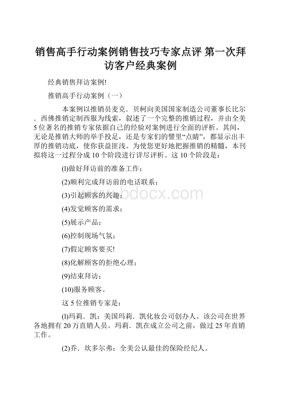 销售高手行动案例销售技巧专家点评 第一次拜访客户经典案例.docx_第1页