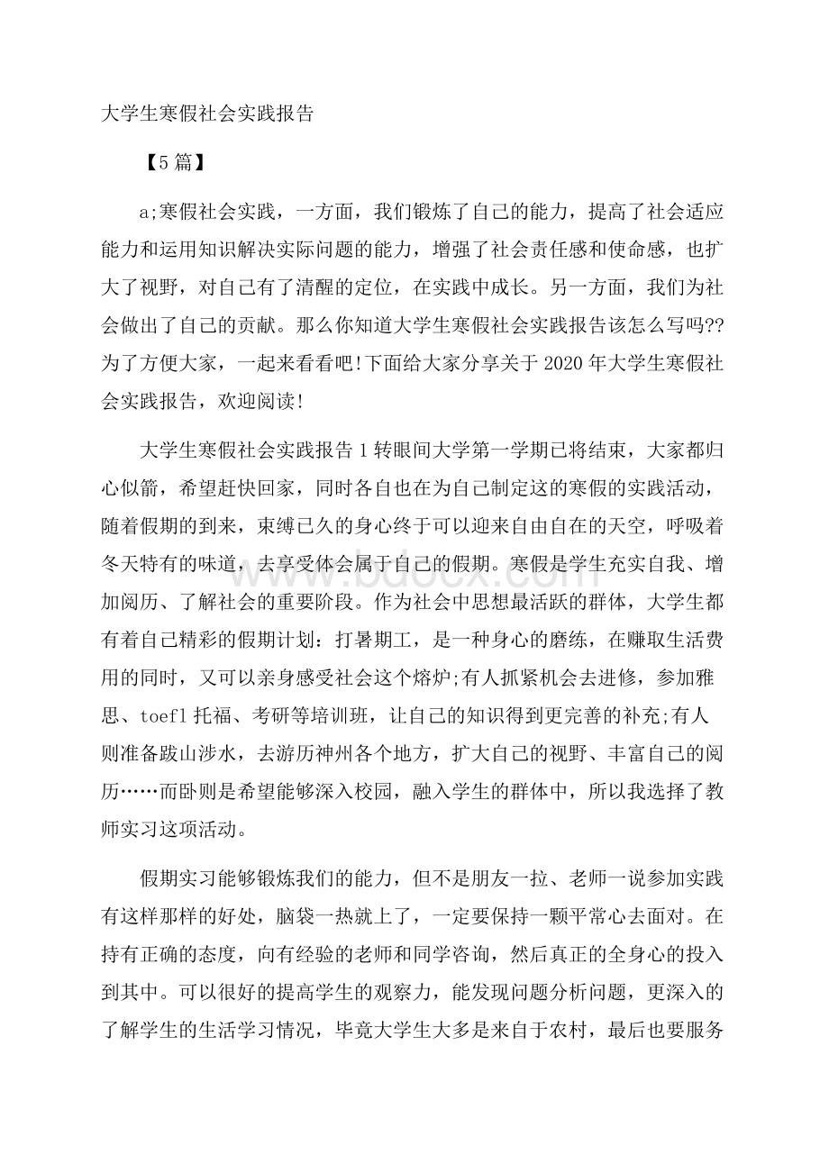 大学生寒假社会实践报告5篇.docx