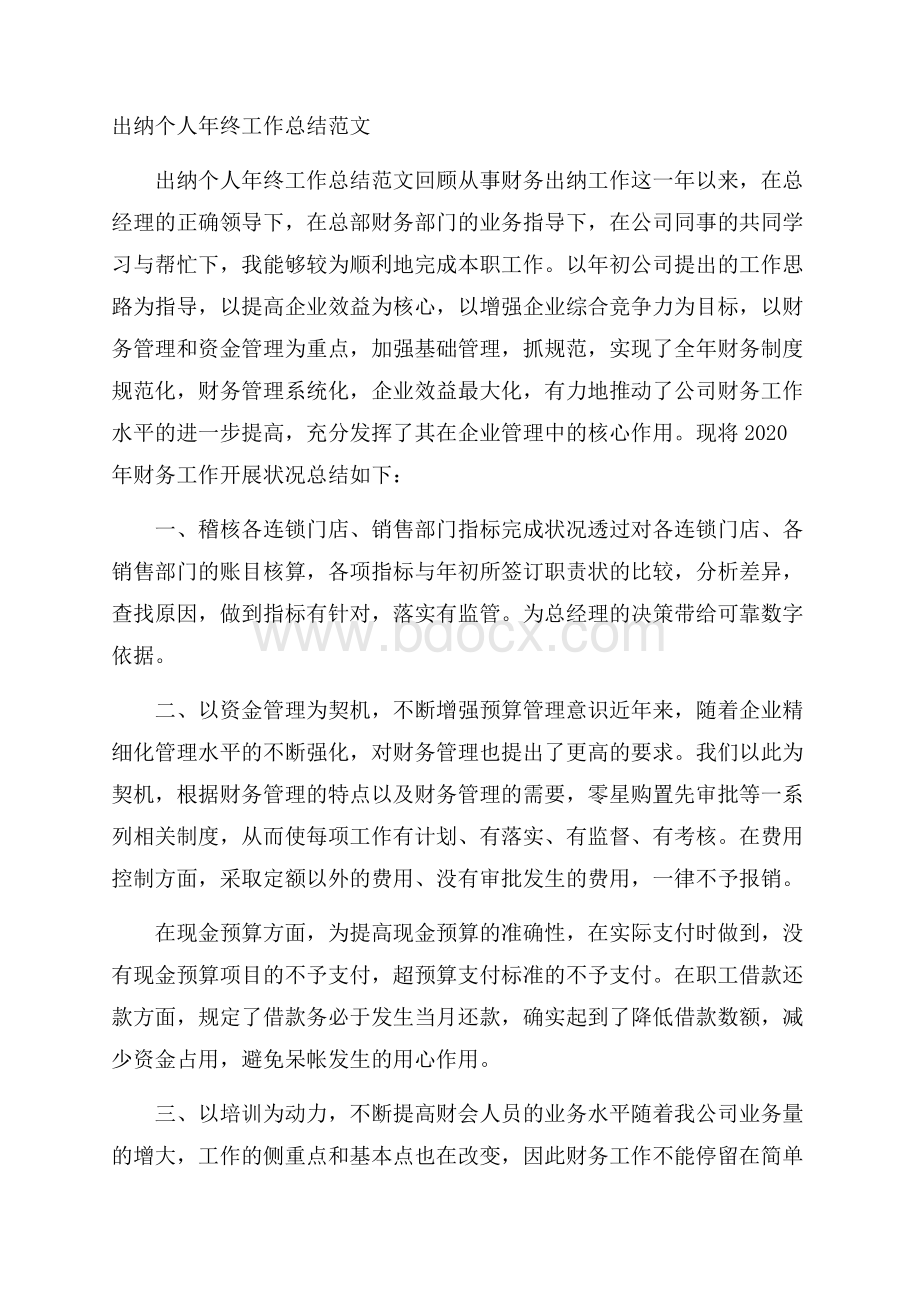 出纳个人年终工作总结范文.docx