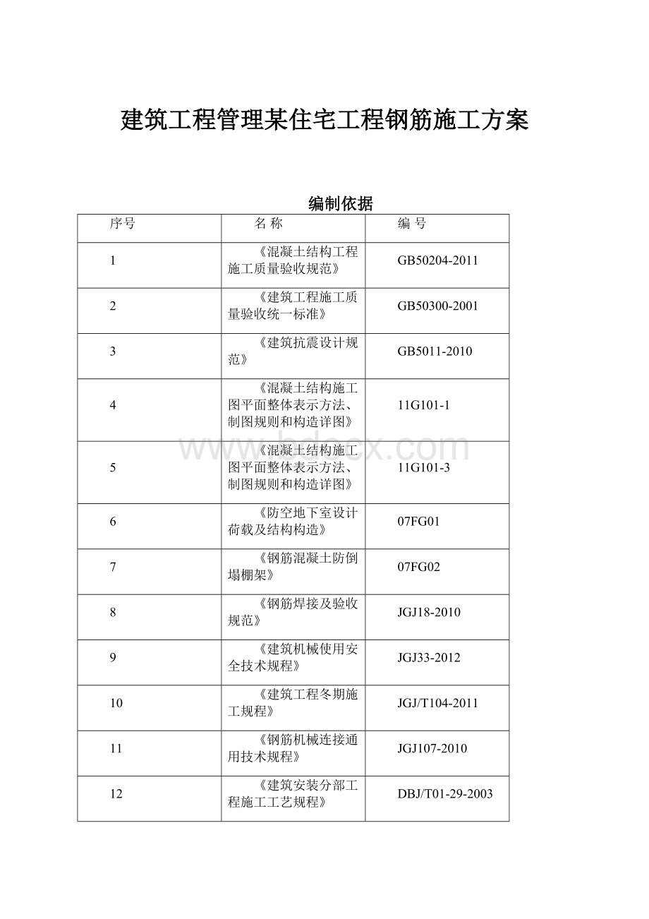 建筑工程管理某住宅工程钢筋施工方案.docx_第1页