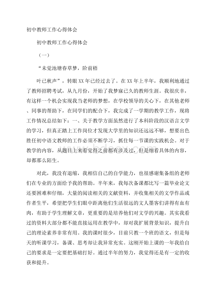 初中教师工作心得体会.docx