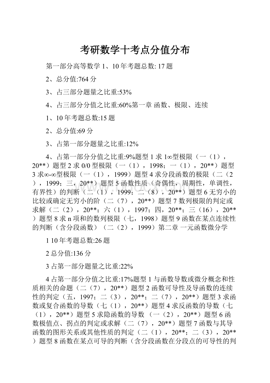 考研数学十考点分值分布.docx