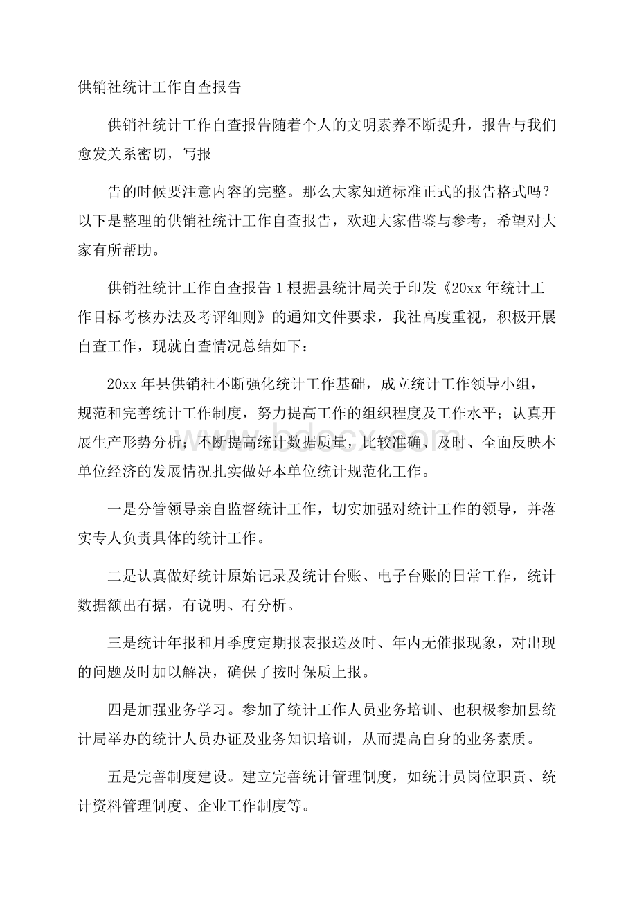 供销社统计工作自查报告.docx