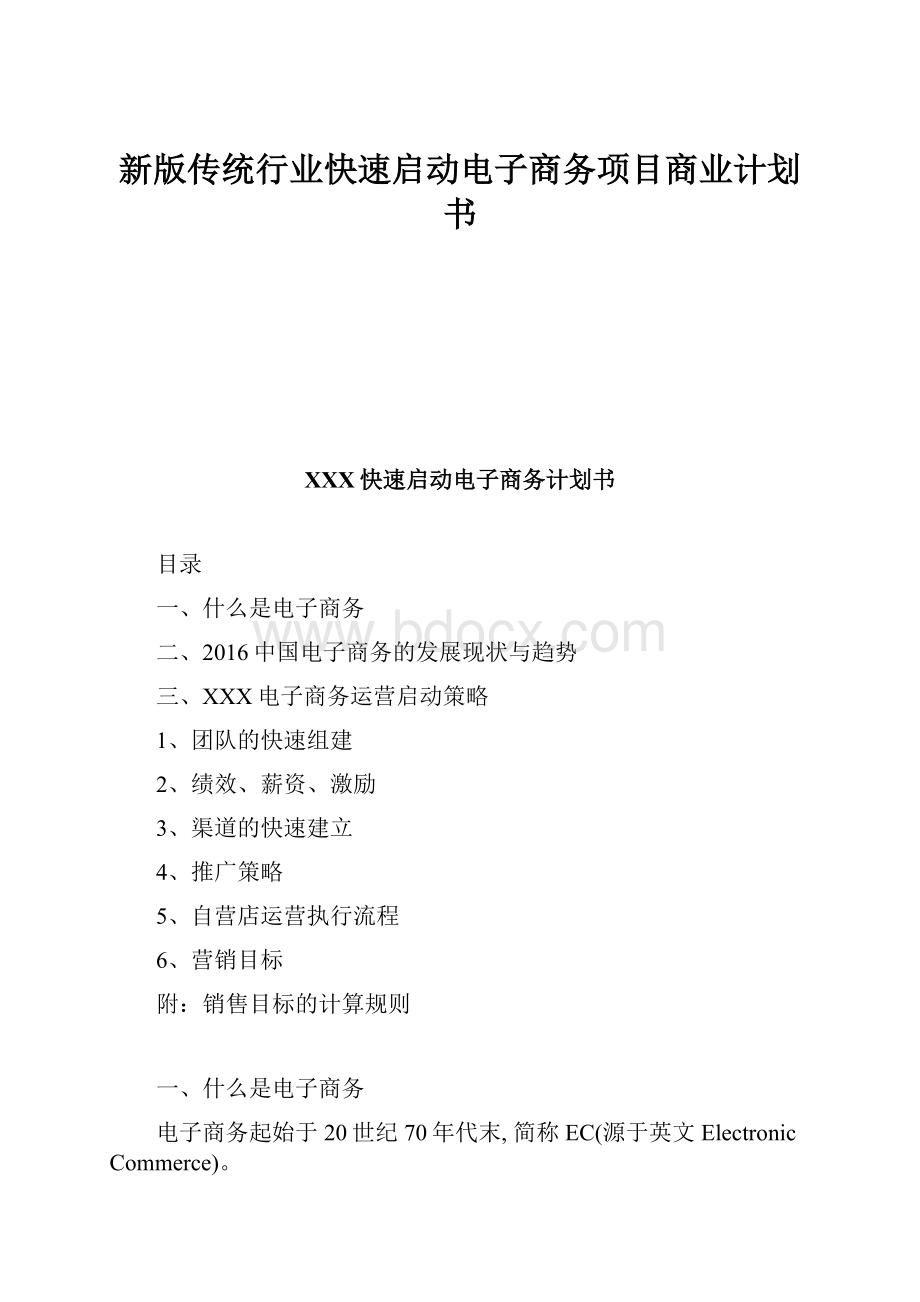 新版传统行业快速启动电子商务项目商业计划书.docx