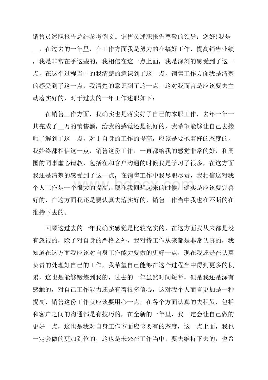 销售员述职报告总结参考例文.docx_第1页