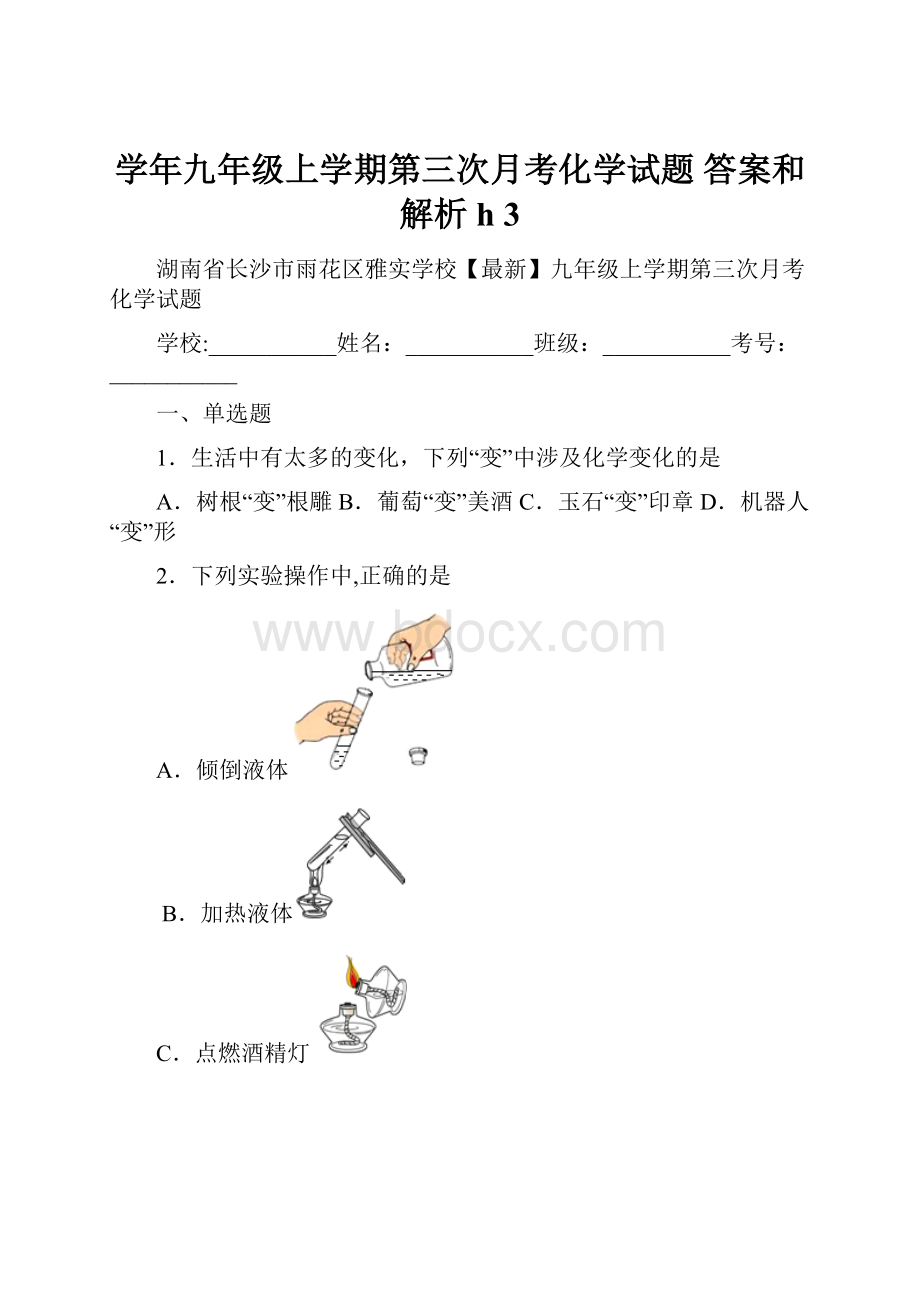 学年九年级上学期第三次月考化学试题 答案和解析h 3.docx