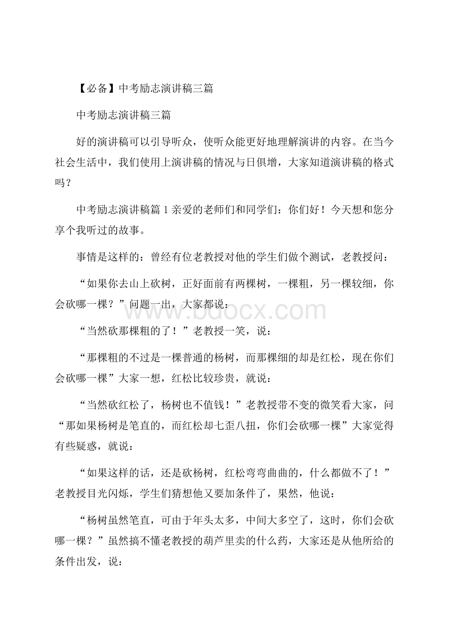 必备中考励志演讲稿三篇.docx_第1页