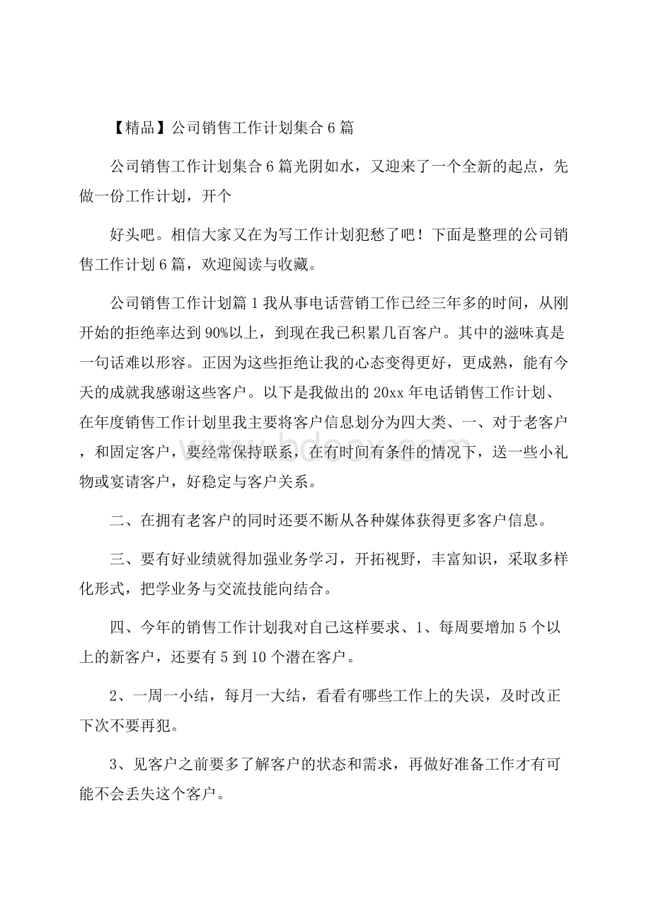 精品公司销售工作计划集合6篇.docx_第1页