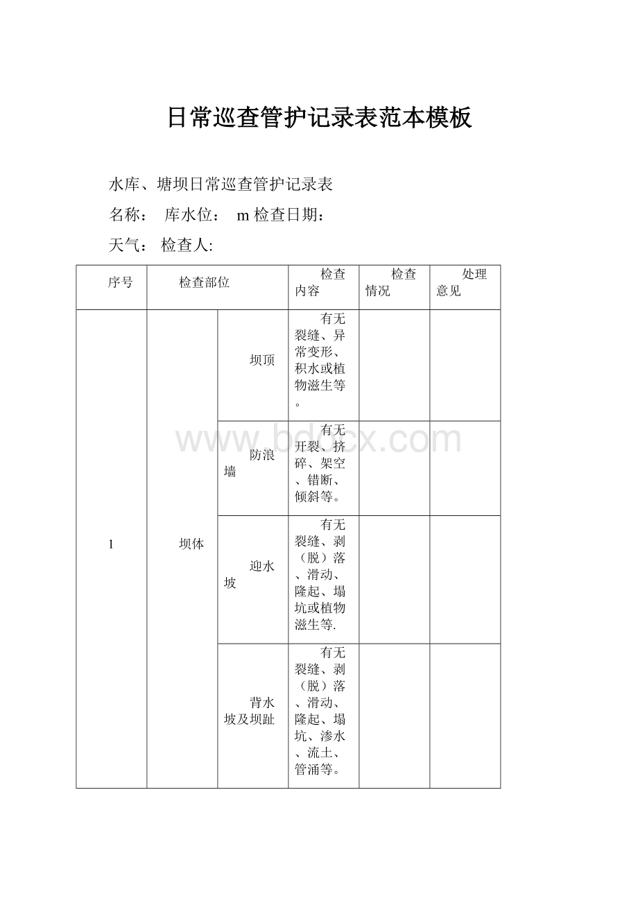 日常巡查管护记录表范本模板.docx_第1页