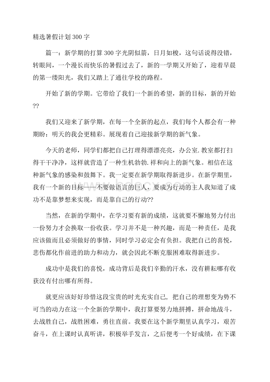 精选暑假计划300字.docx_第1页