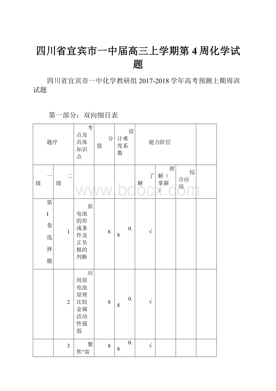 四川省宜宾市一中届高三上学期第4周化学试题.docx