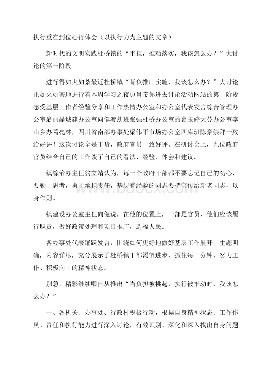 执行重在到位心得体会(以执行力为主题的文章).docx_第1页