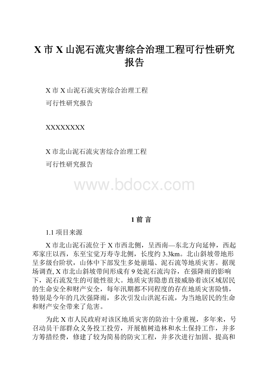 X市X山泥石流灾害综合治理工程可行性研究报告.docx