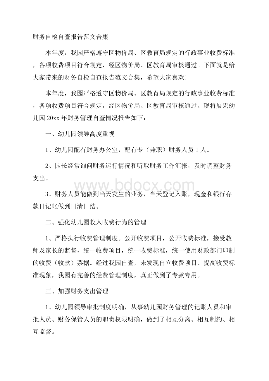 财务自检自查报告范文合集.docx