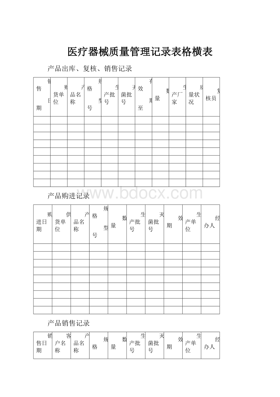 医疗器械质量管理记录表格横表.docx