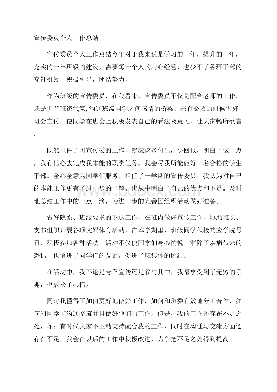 宣传委员个人工作总结.docx_第1页