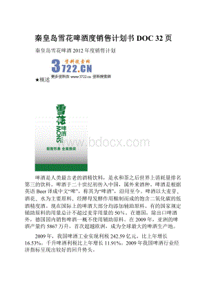 秦皇岛雪花啤酒度销售计划书DOC 32页.docx