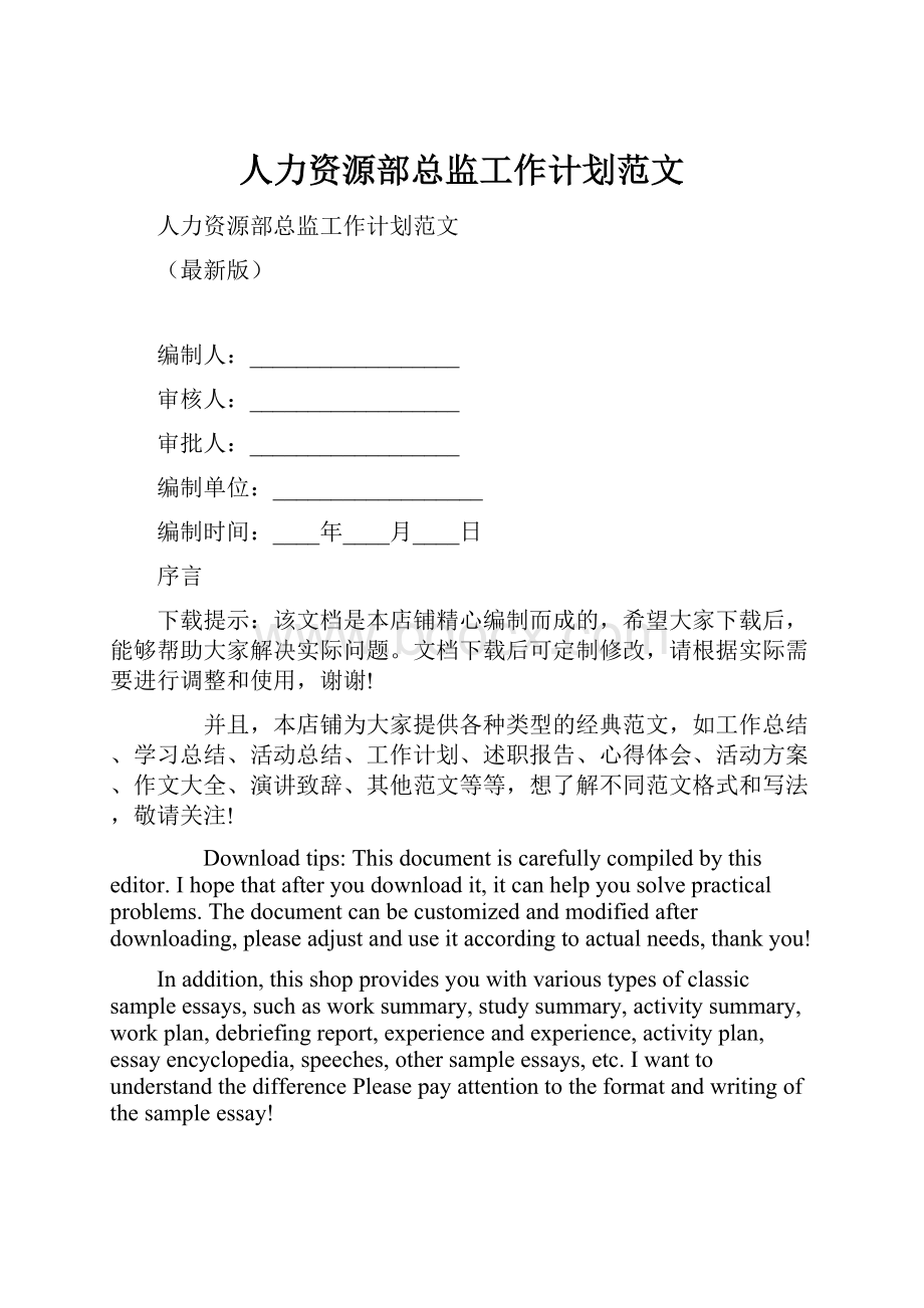 人力资源部总监工作计划范文.docx_第1页