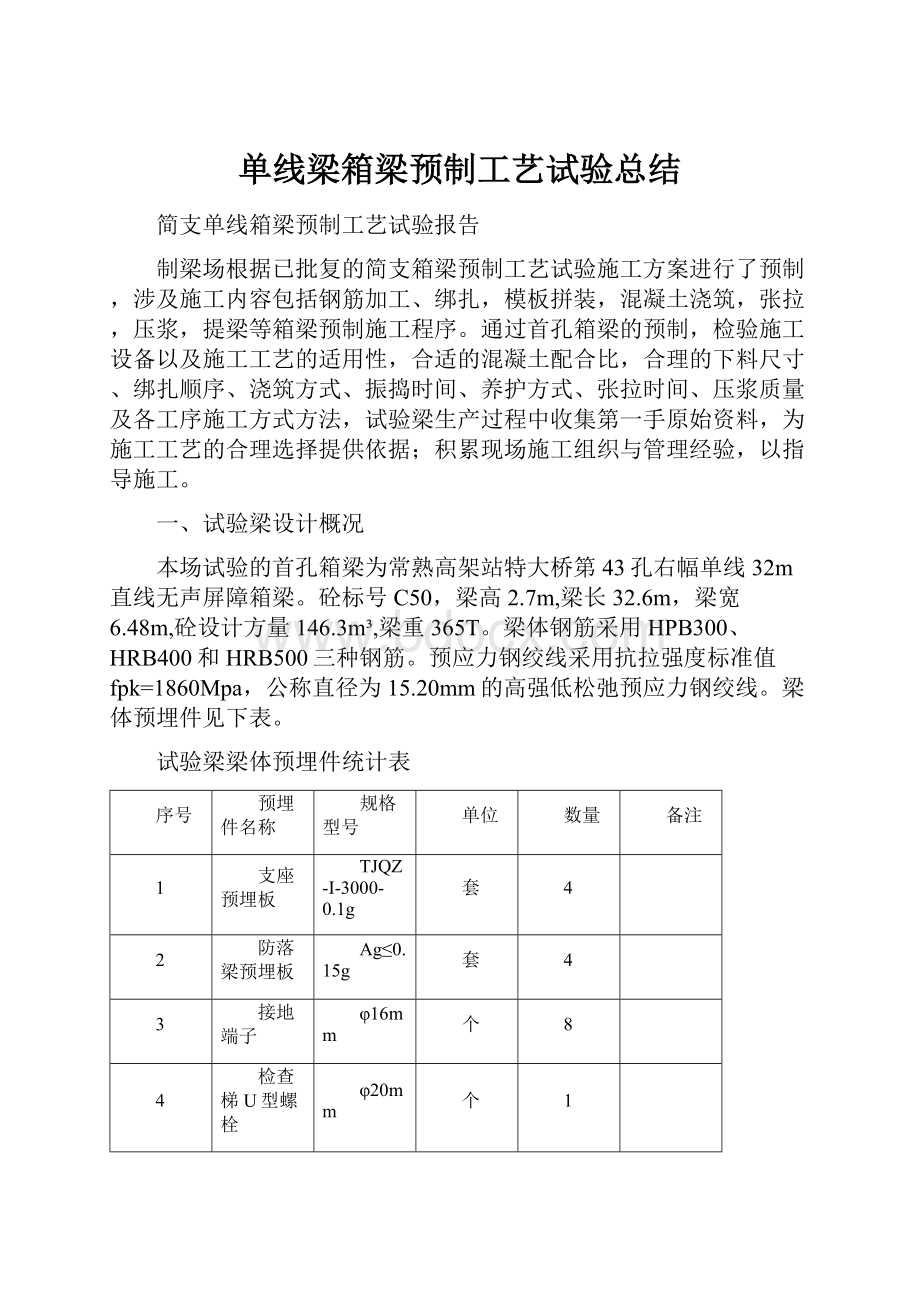 单线梁箱梁预制工艺试验总结.docx