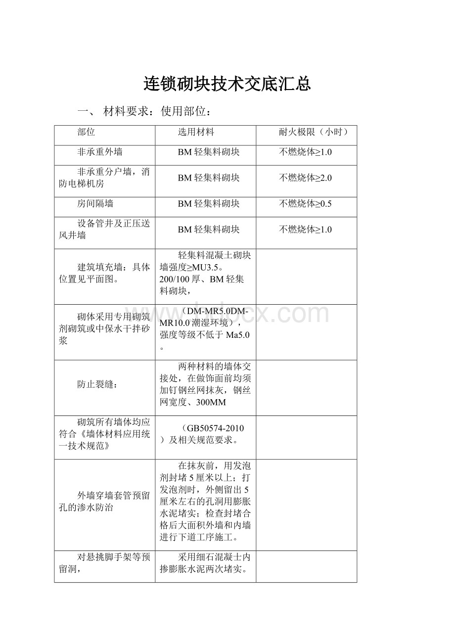 连锁砌块技术交底汇总.docx