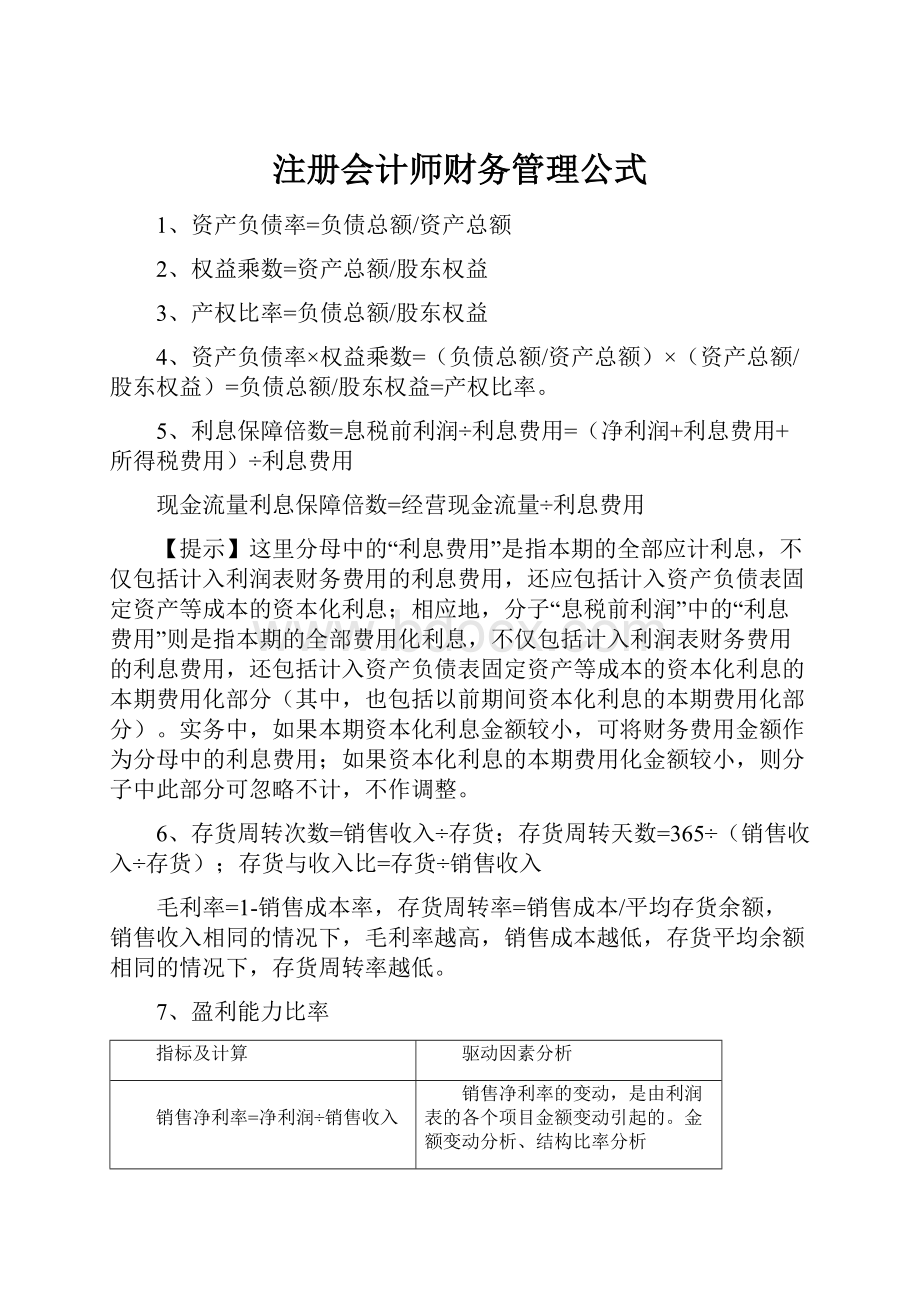 注册会计师财务管理公式.docx_第1页