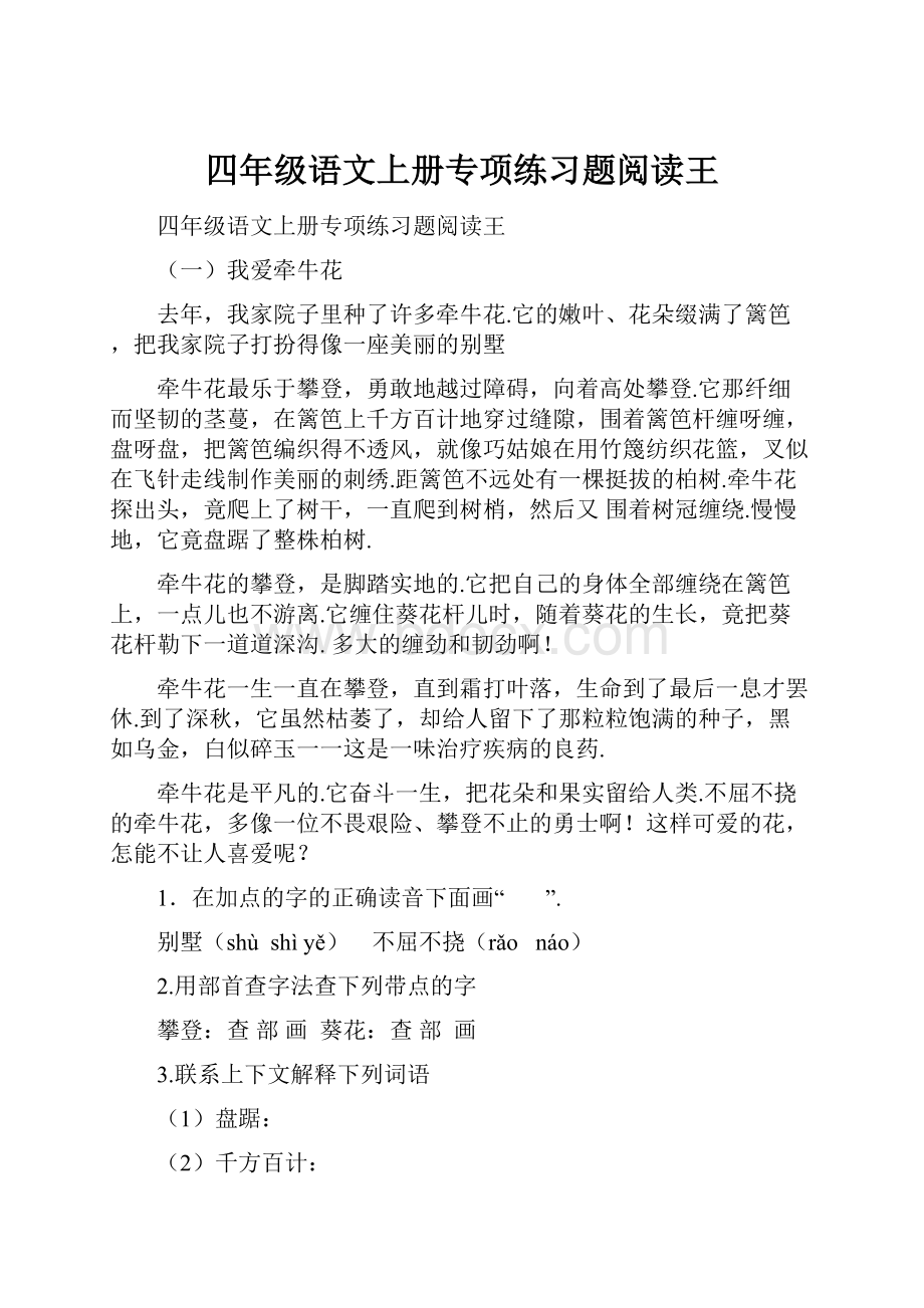 四年级语文上册专项练习题阅读王.docx_第1页