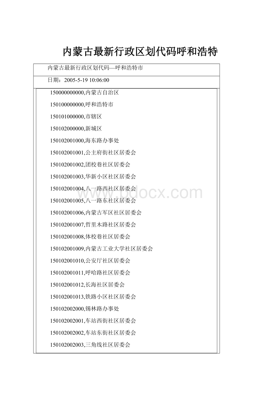 内蒙古最新行政区划代码呼和浩特.docx