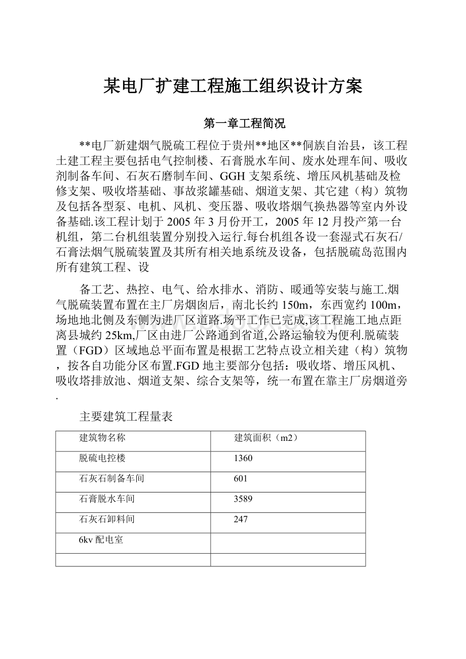 某电厂扩建工程施工组织设计方案.docx_第1页