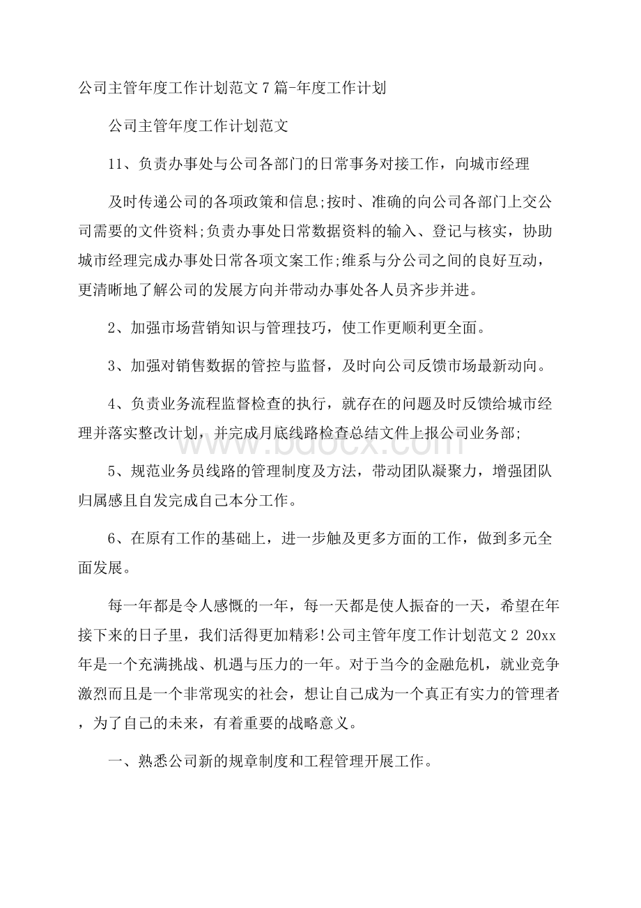 公司主管年度工作计划范文7篇年度工作计划.docx