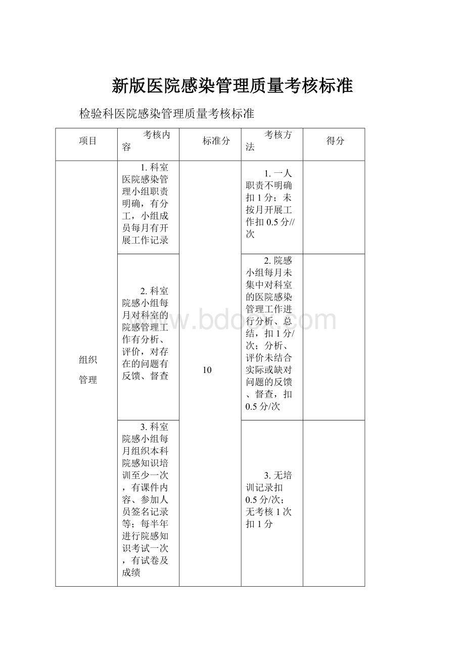 新版医院感染管理质量考核标准.docx_第1页