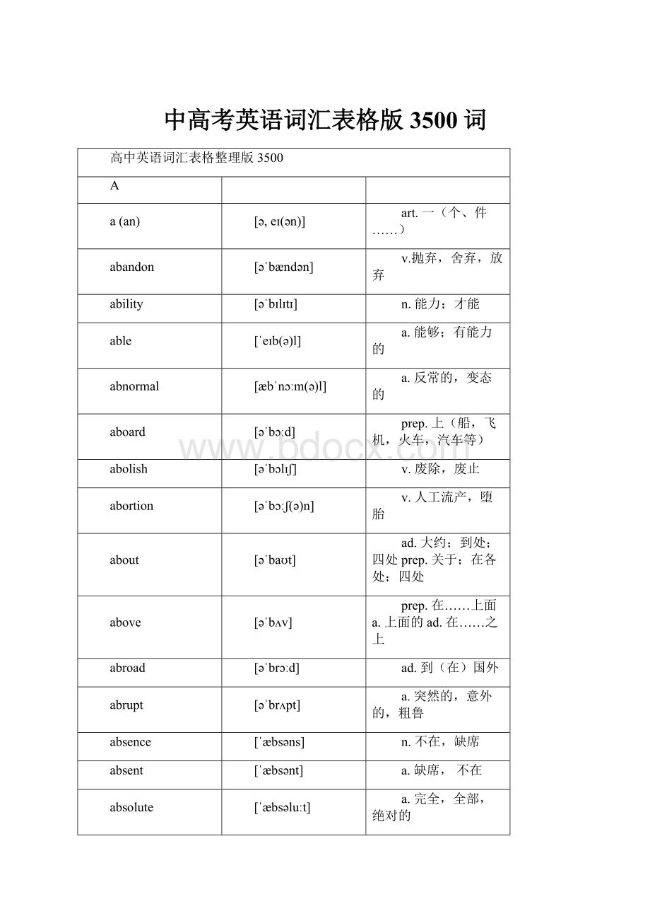 中高考英语词汇表格版3500词.docx