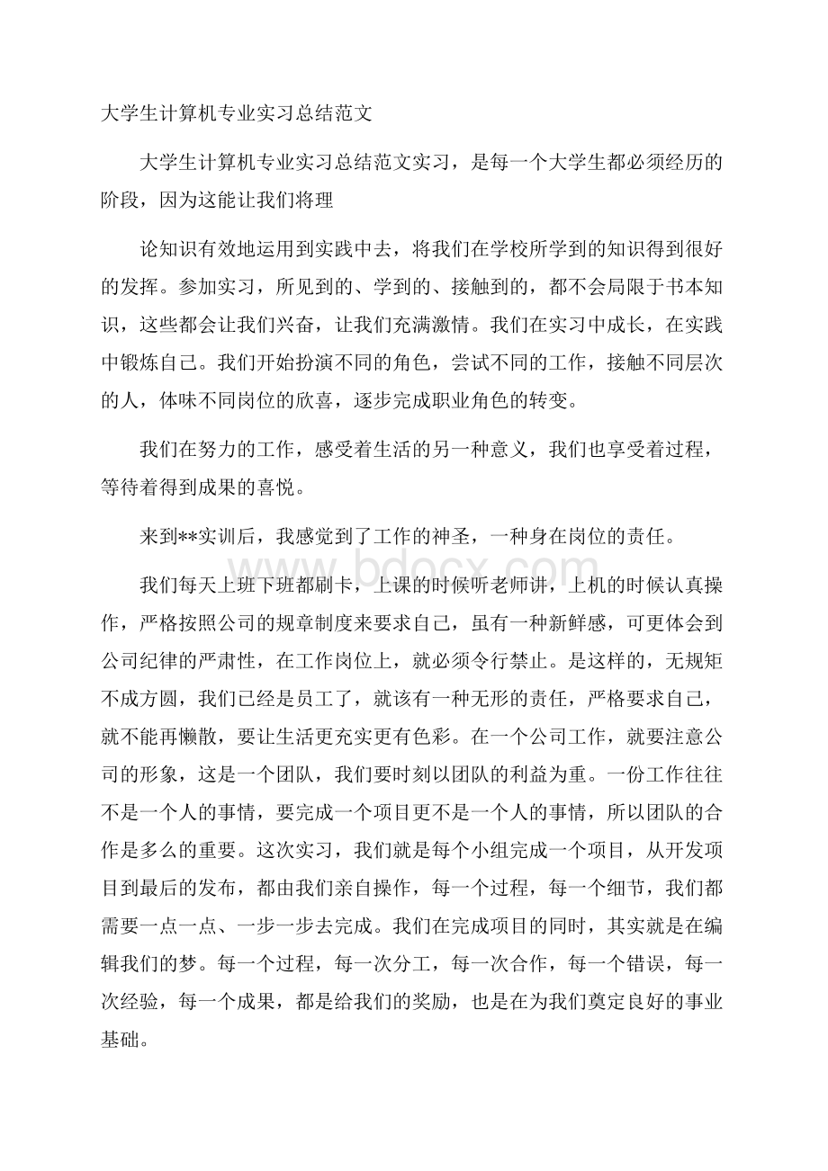 大学生计算机专业实习总结范文.docx