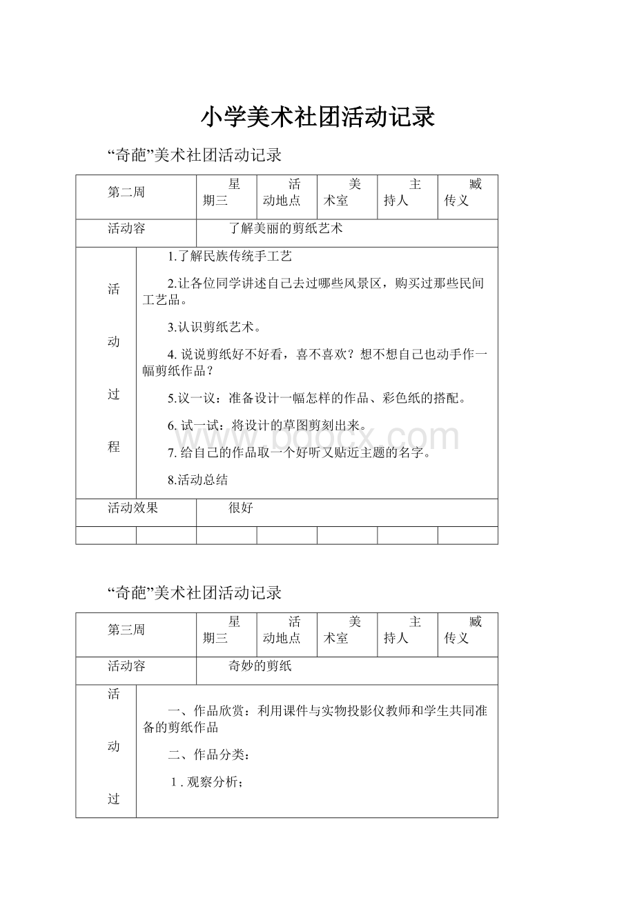 小学美术社团活动记录.docx_第1页