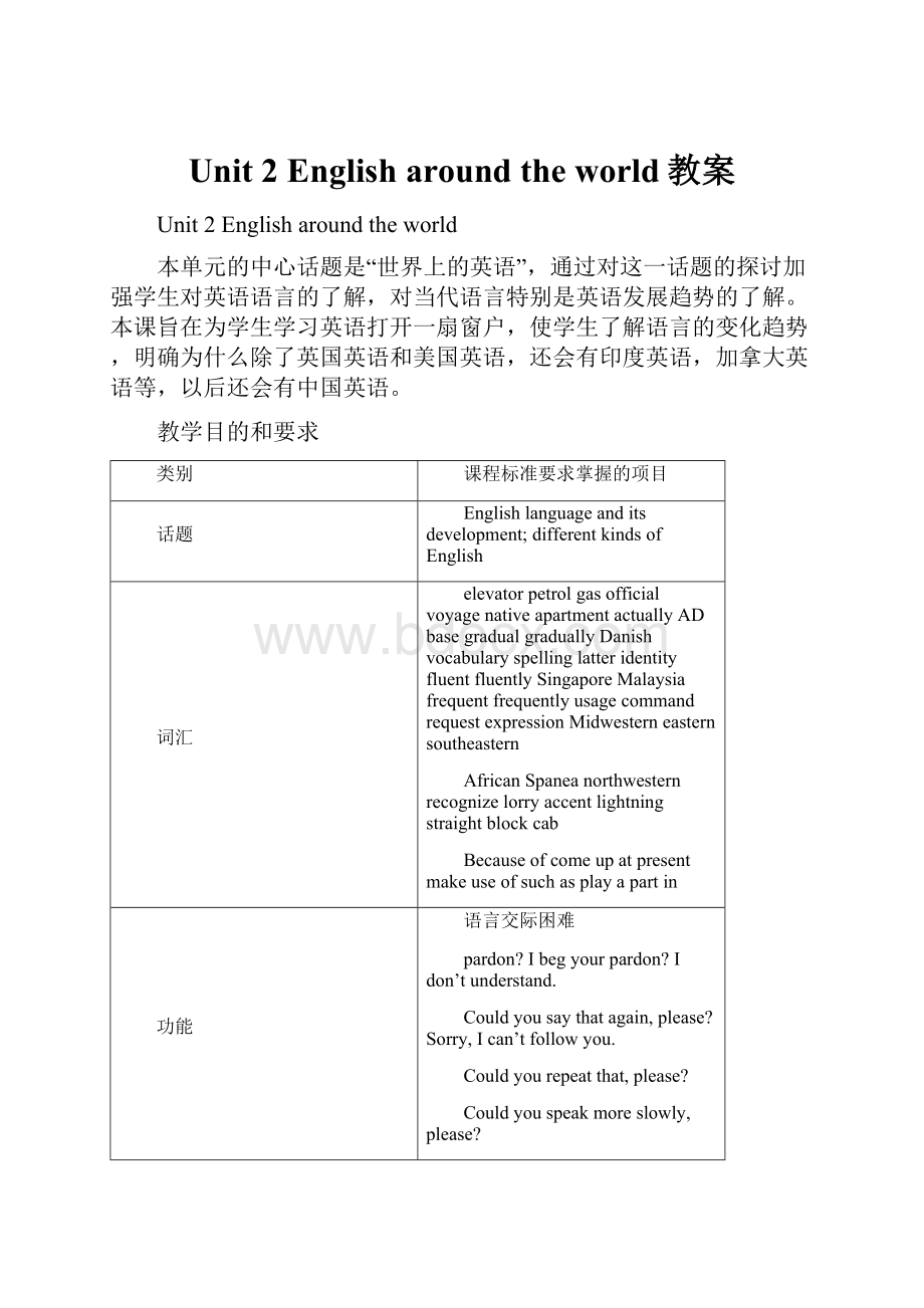 Unit 2 English around the world教案.docx_第1页