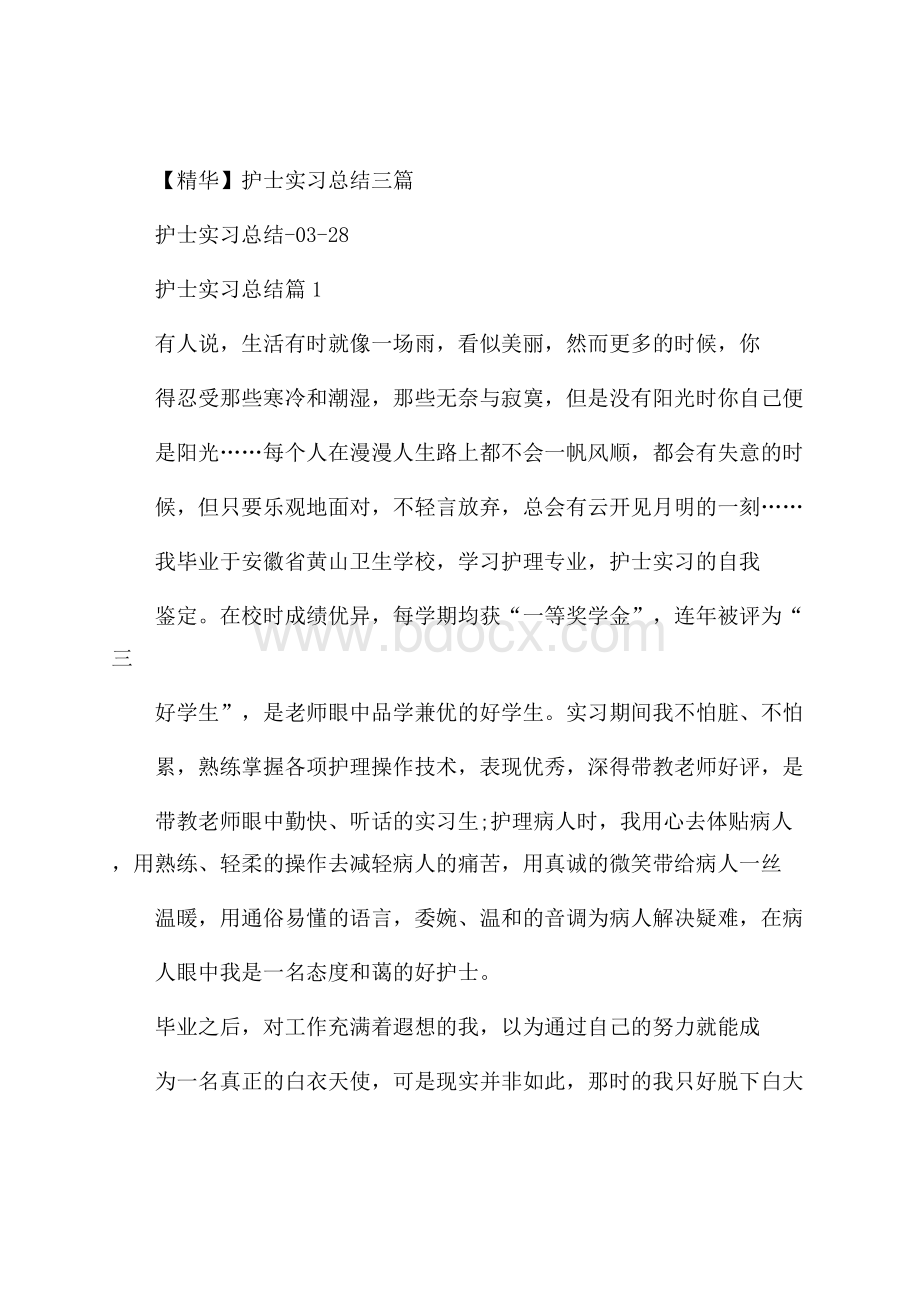 精华护士实习总结三篇.docx_第1页