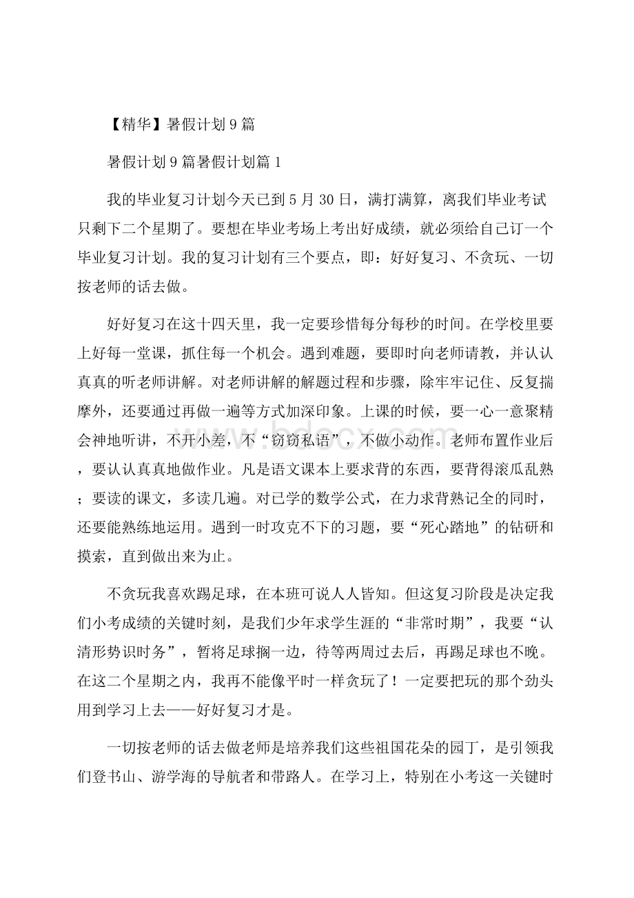 精华暑假计划9篇.docx_第1页