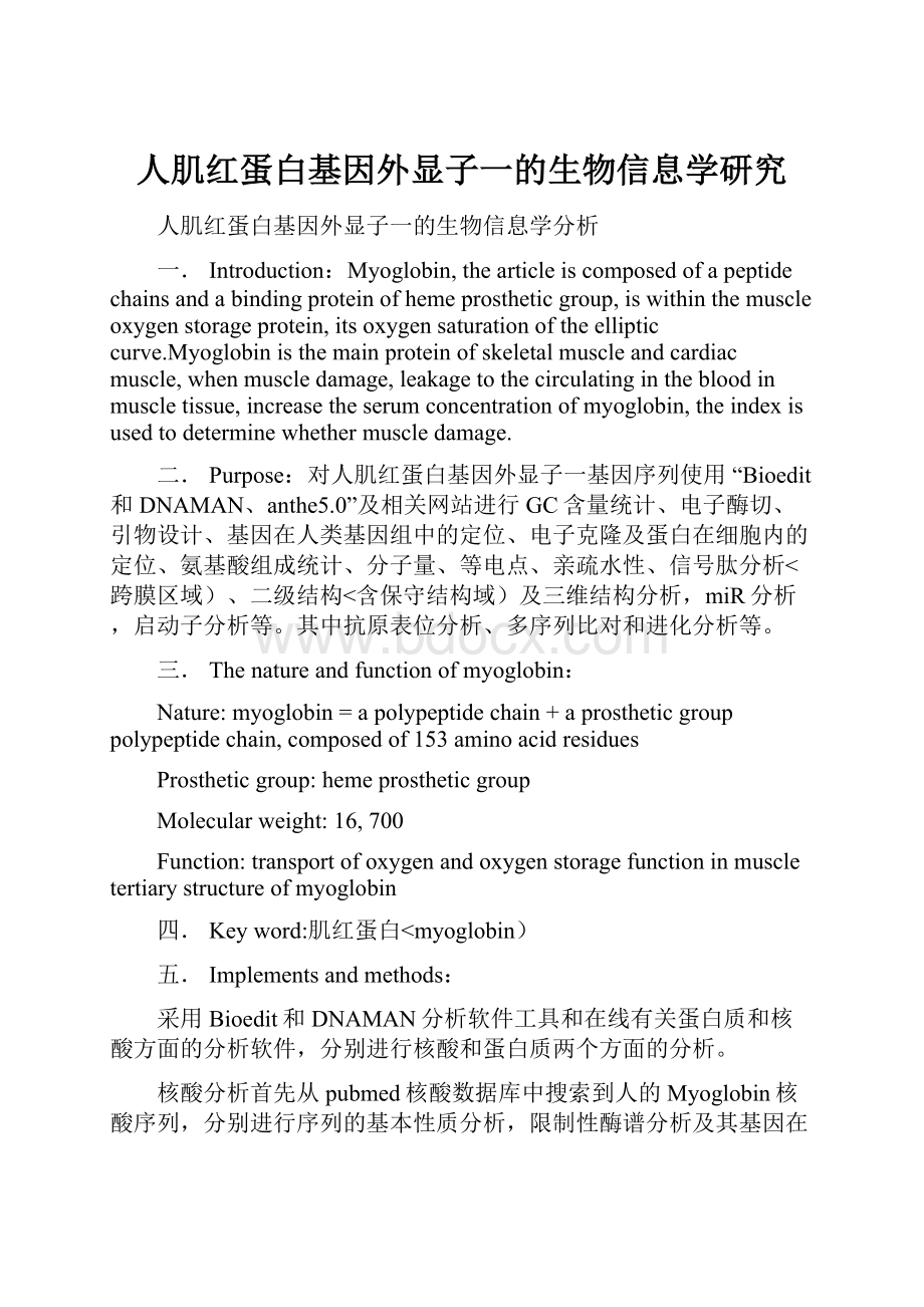 人肌红蛋白基因外显子一的生物信息学研究.docx_第1页