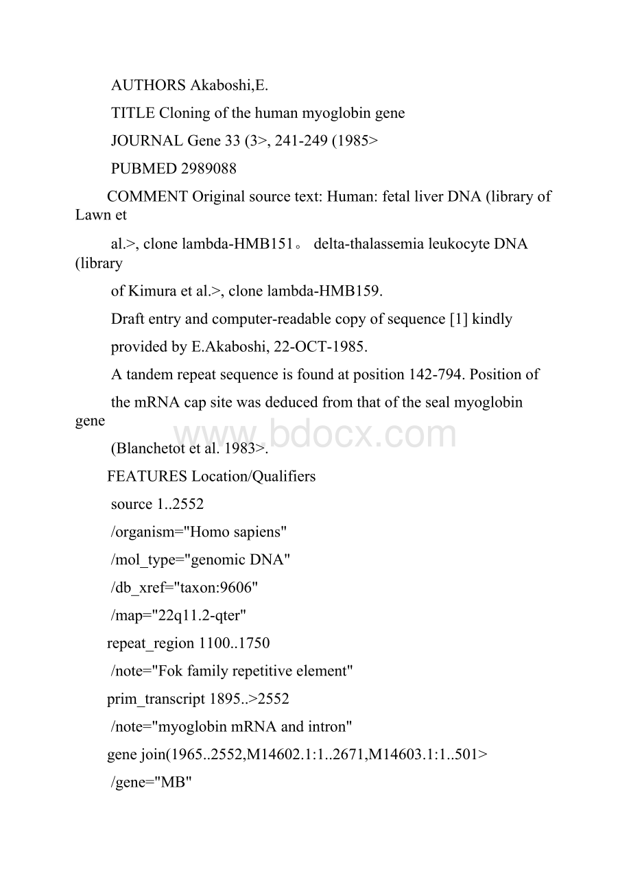 人肌红蛋白基因外显子一的生物信息学研究.docx_第3页