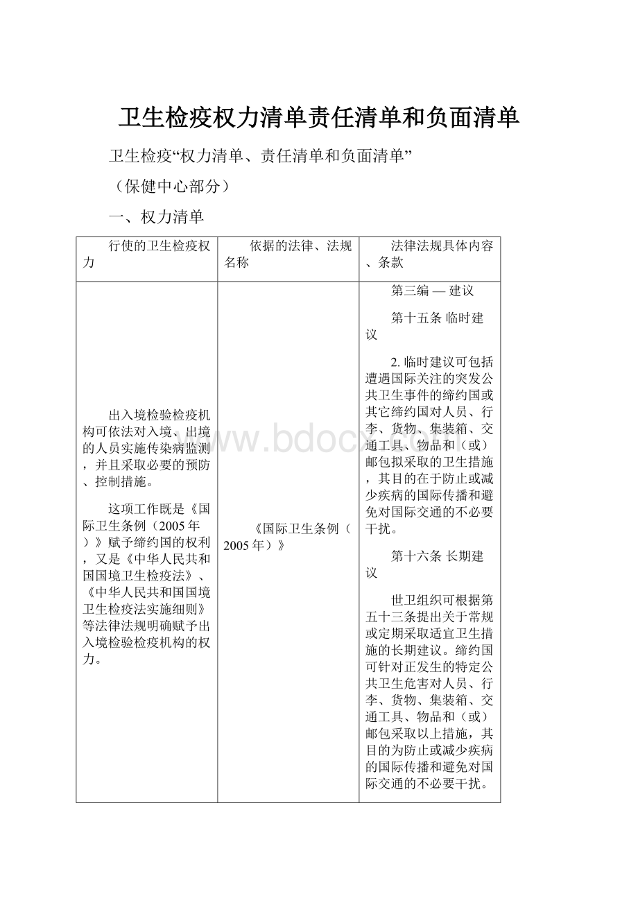 卫生检疫权力清单责任清单和负面清单.docx