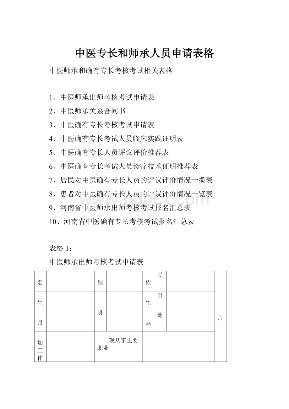 中医专长和师承人员申请表格.docx_第1页