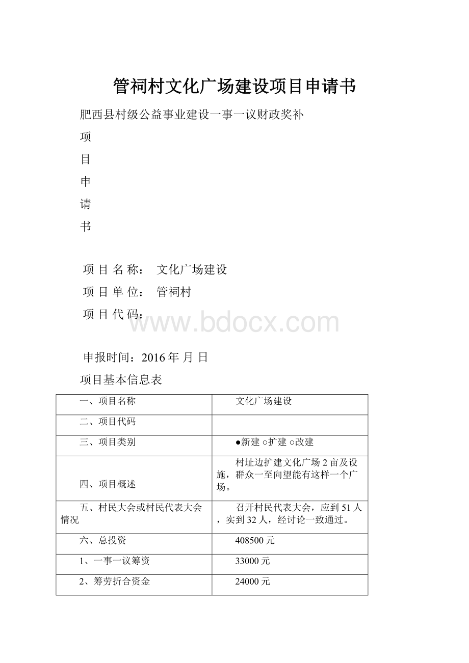 管祠村文化广场建设项目申请书.docx_第1页