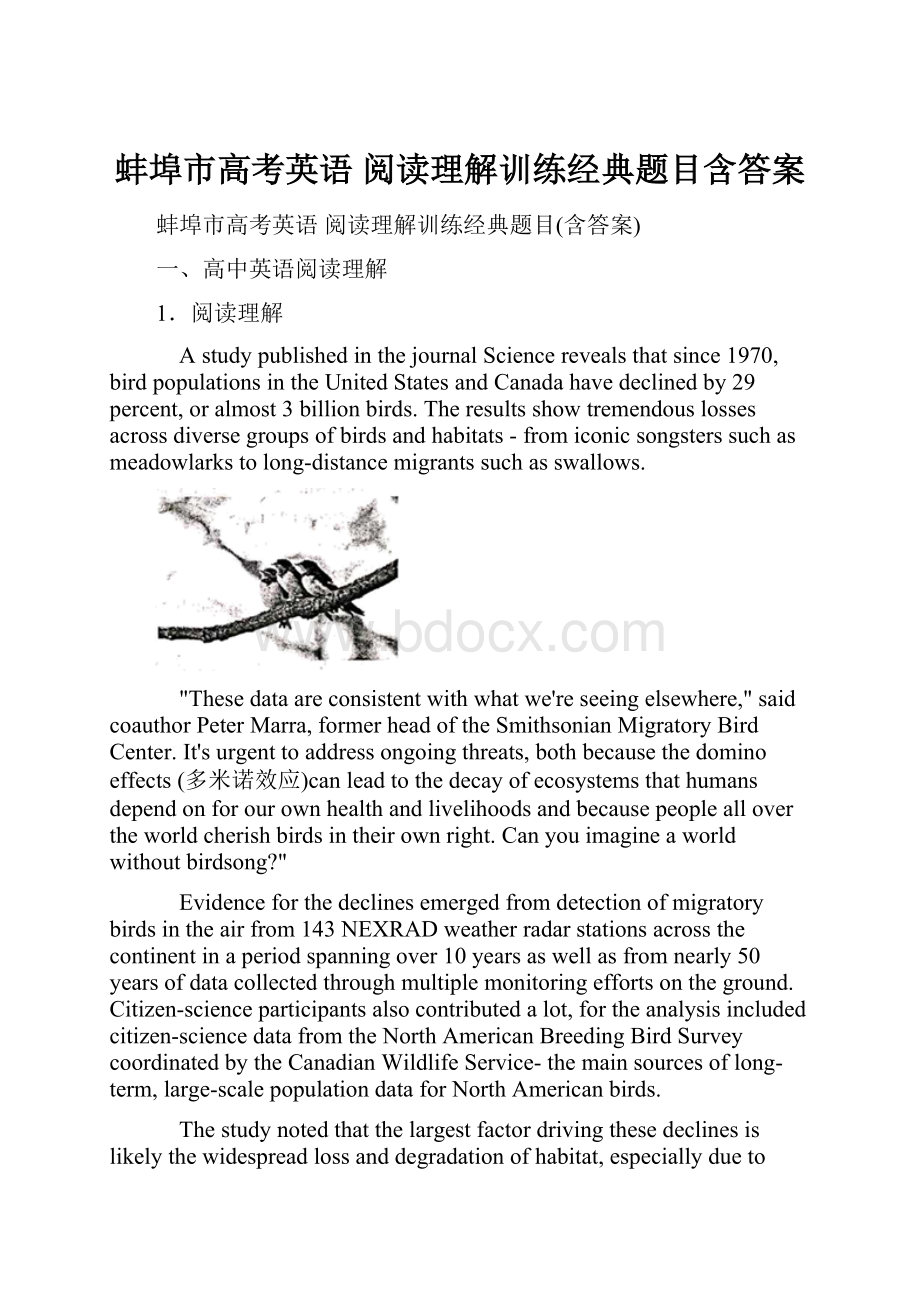 蚌埠市高考英语 阅读理解训练经典题目含答案.docx_第1页