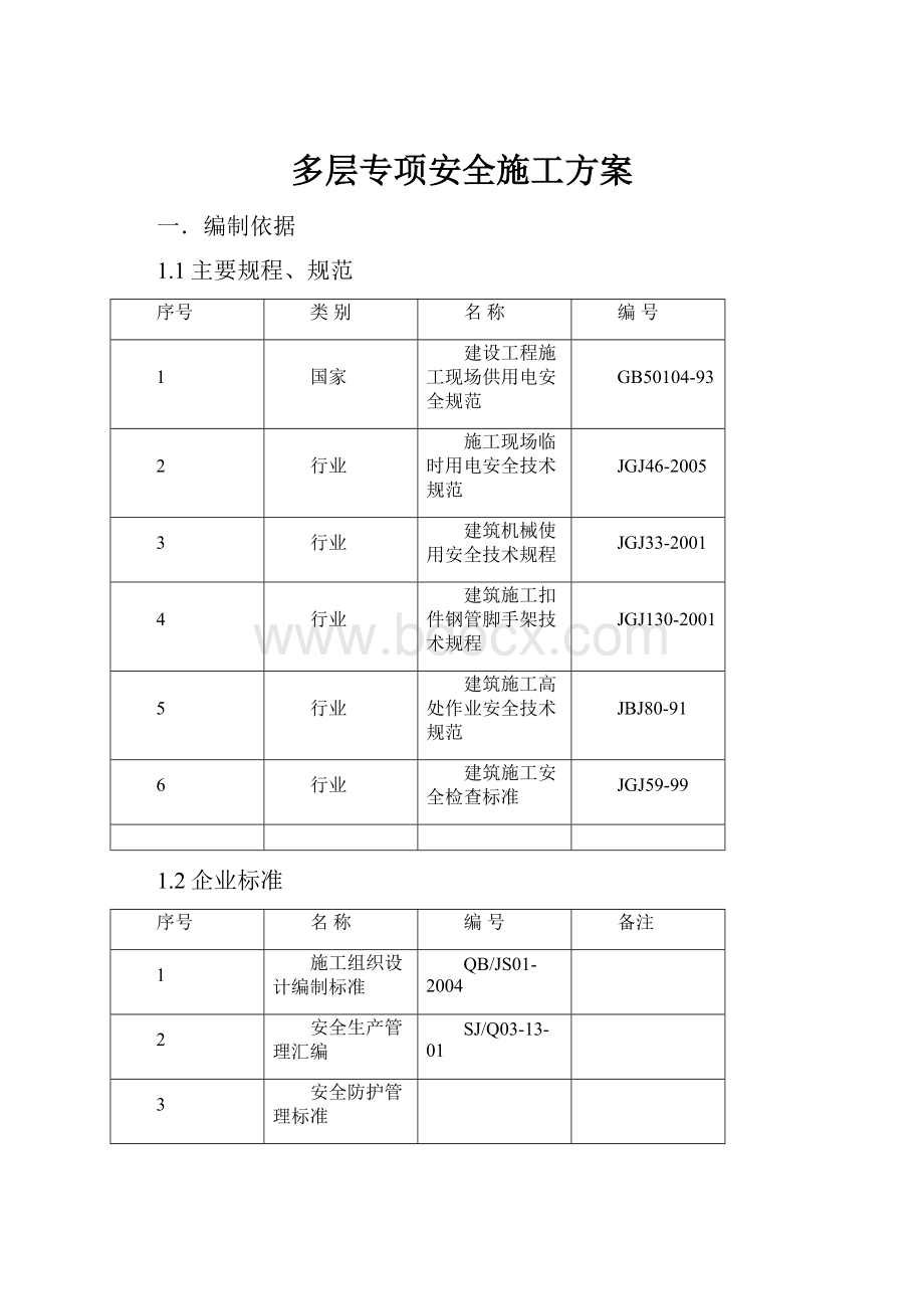 多层专项安全施工方案.docx_第1页