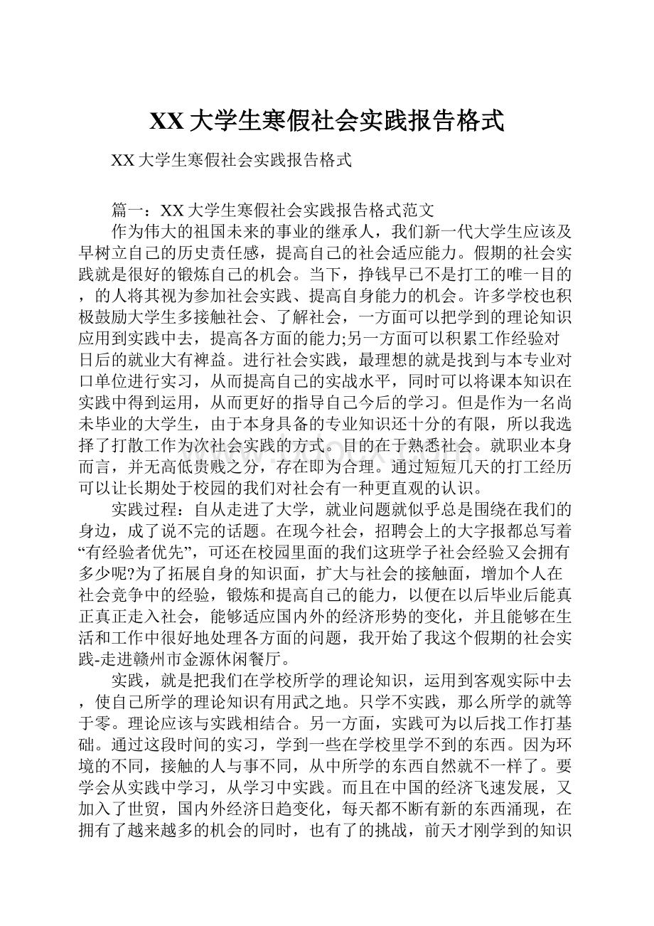 XX大学生寒假社会实践报告格式.docx