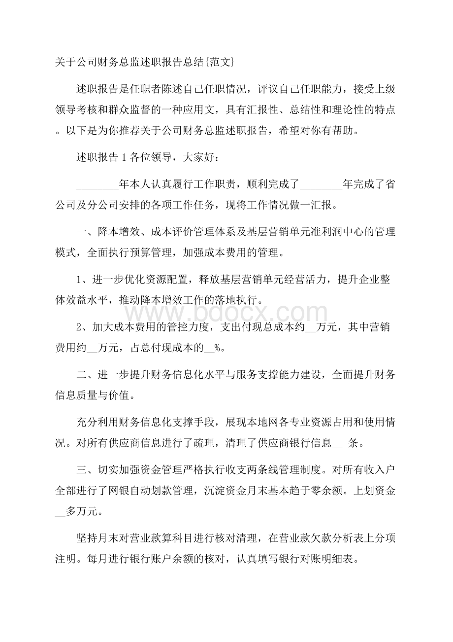 关于公司财务总监述职报告总结{范文}.docx