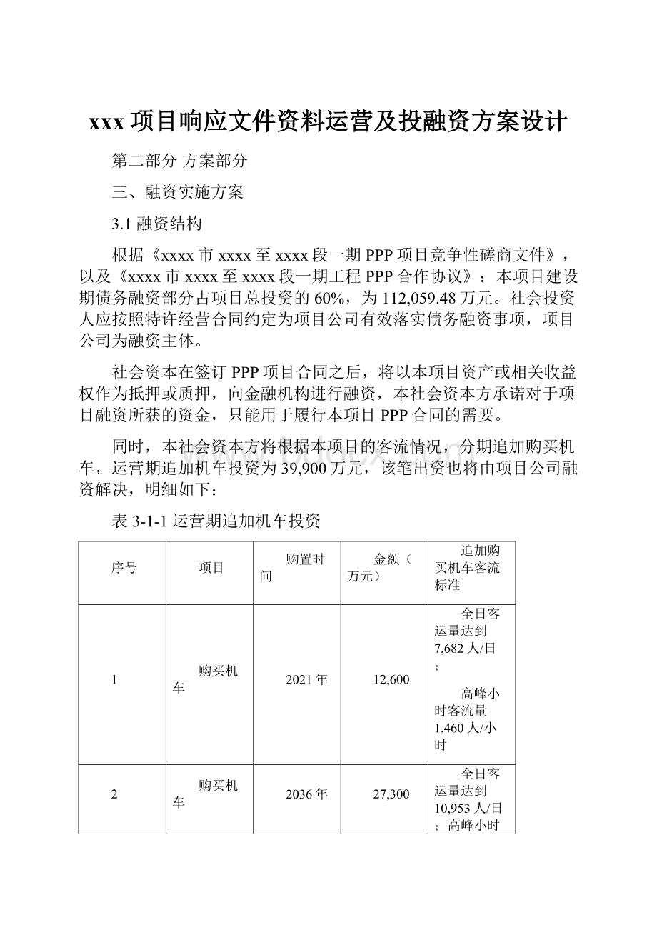 xxx项目响应文件资料运营及投融资方案设计.docx