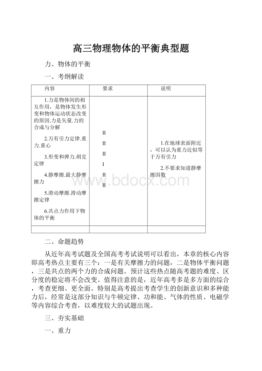 高三物理物体的平衡典型题.docx