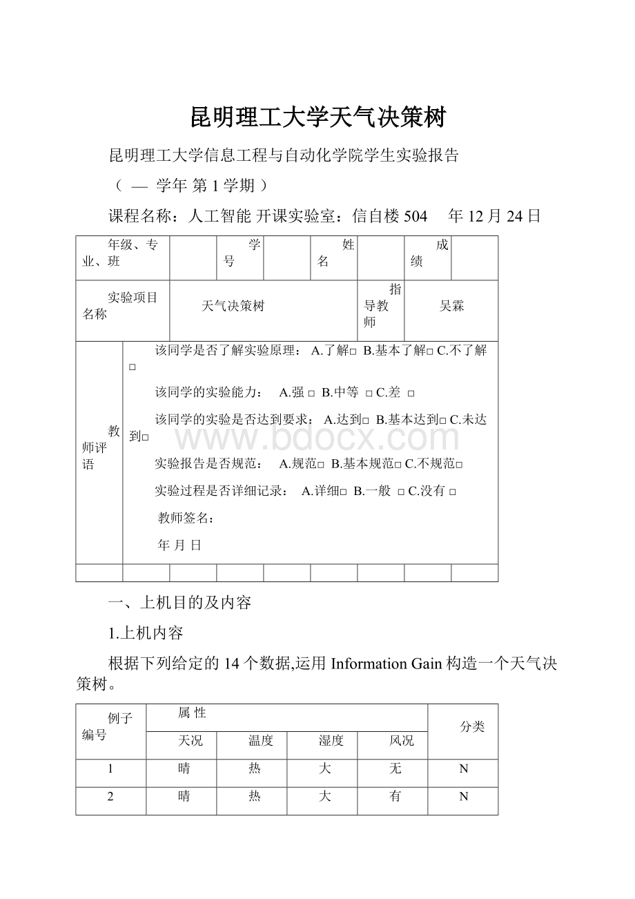 昆明理工大学天气决策树.docx